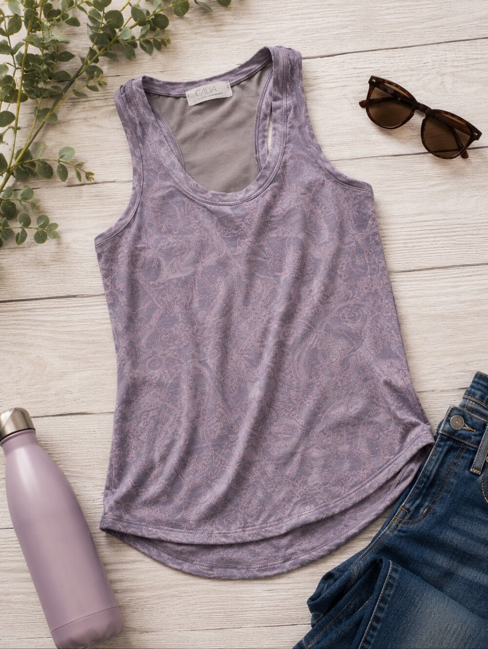 CALIA by Carrie Underwood Gray and Purple Fitted Sleeveless Tank Top